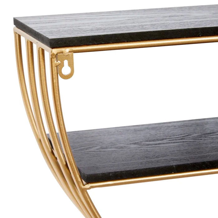 Metal And Solid Sheesham Wood 3 Piece Metal Accent Shelf (Gold) - Furnishiaa -  -